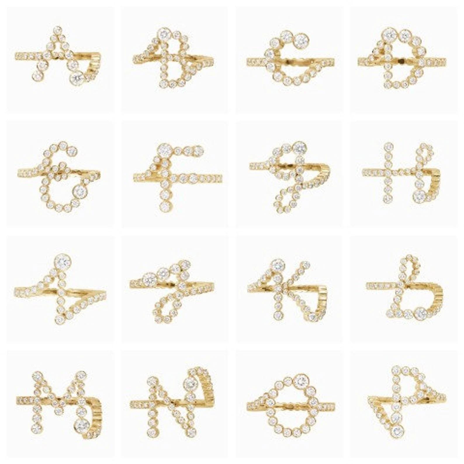 A to Z Alphabetical Word Diamond Ring, Simulated Diamond Bezel Set Letter Name Engagement Ring, 925 Silver Birthday & Graduation Gift