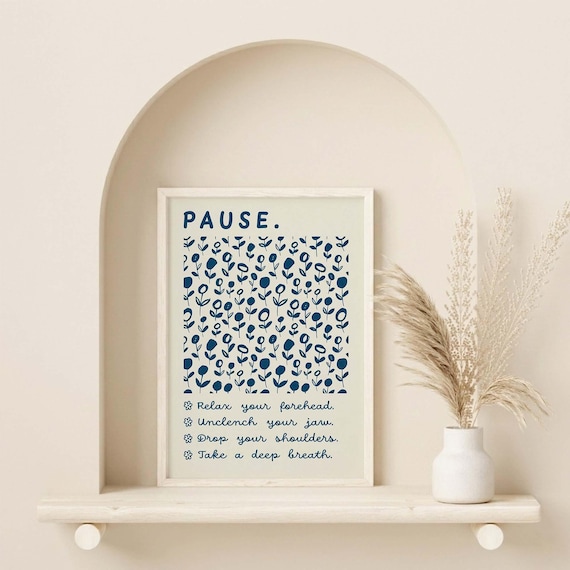 Blue Mental Health Wall Art Unframed Poster, Unclench Your Jaw Somatic Therapy Decor, Grounding Technique Sign, Calming Meditation Print