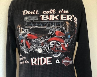 Vintage Harley Davidson shirt thermal 90s grunge motorcycle graphic long sleeve For Bikers Only RARE HD biker moto tee shirt unisex S small