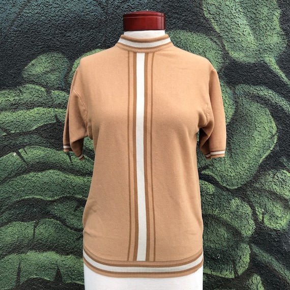 Vintage mod sweater brown striped mock neck knit