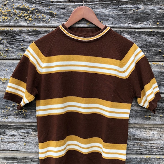 Vintage mod striped sweater shirt sleeve brown mus