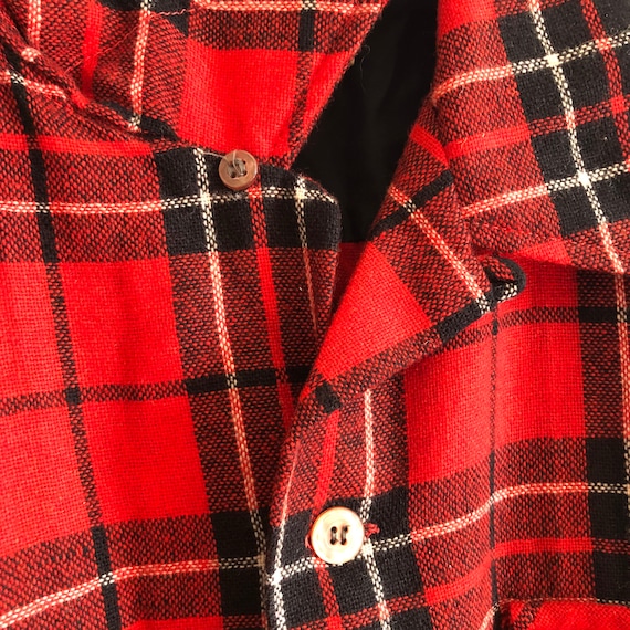Vintage Towncraft Flannel Red Black Plaid Wool Loop Collar
