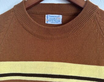 Vintage Towncraft Striped Mock Neck Sweater Shirt Knit Wide Stripe