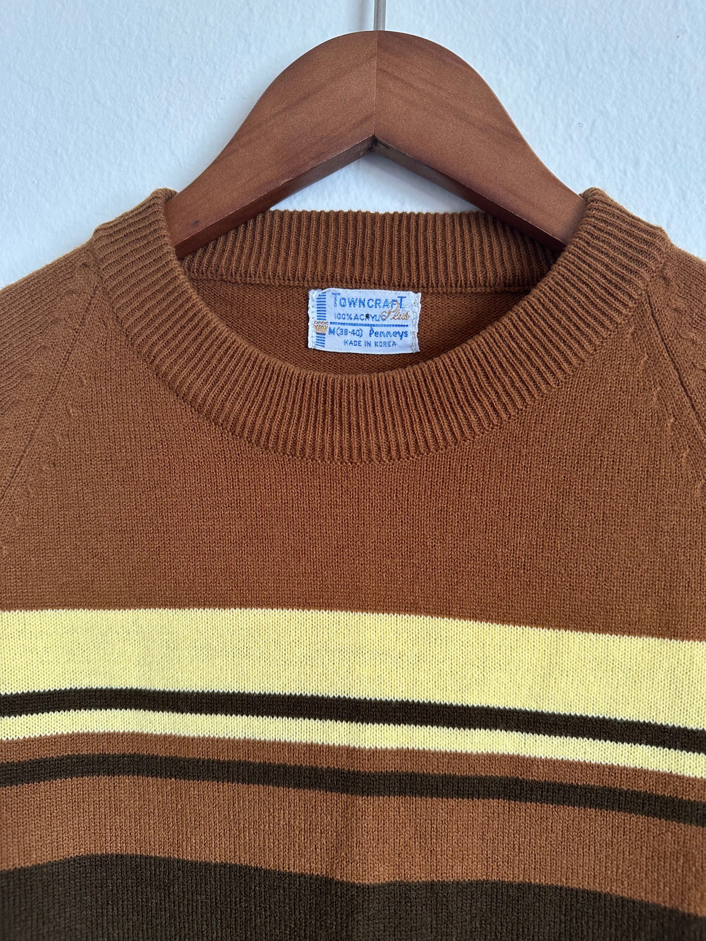 Vintage Towncraft Striped Mock Neck Sweater Shirt Knit Wide Stripe
