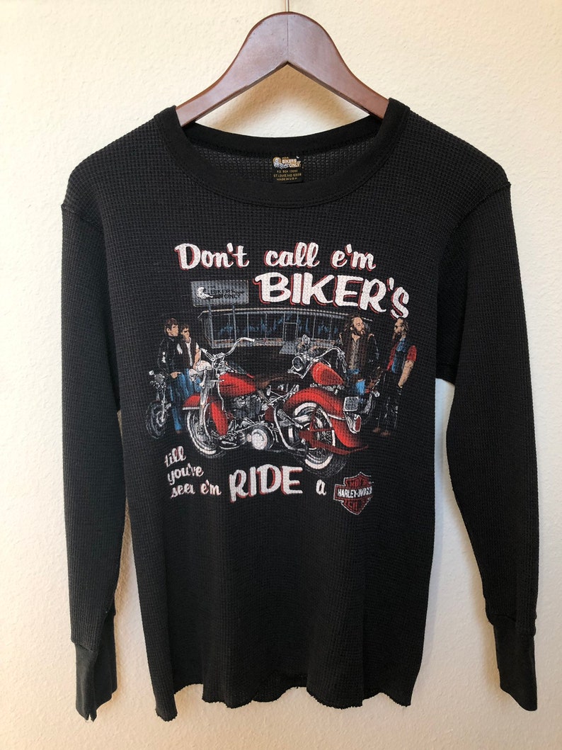 Vintage Harley Davidson shirt thermal 90s grunge motorcycle graphic long sleeve For Bikers Only RARE HD biker moto tee shirt unisex S small image 3