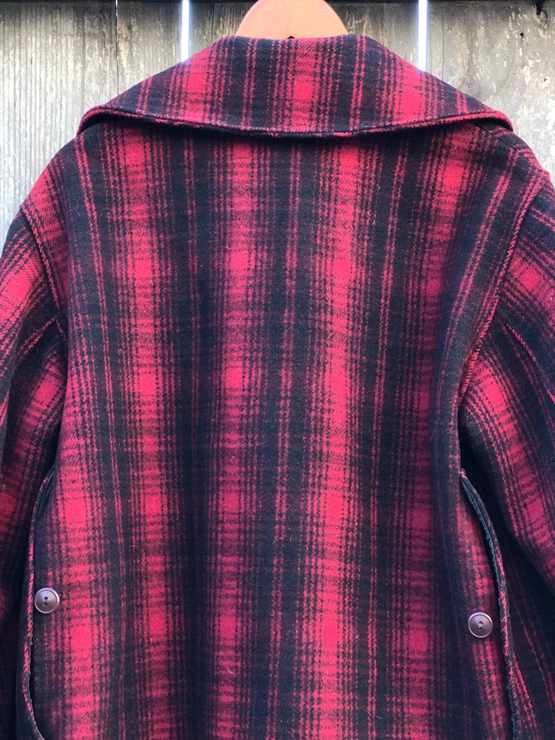 Vintage Woolrich red black coat mackinaw buffalo plaid 40s | Etsy