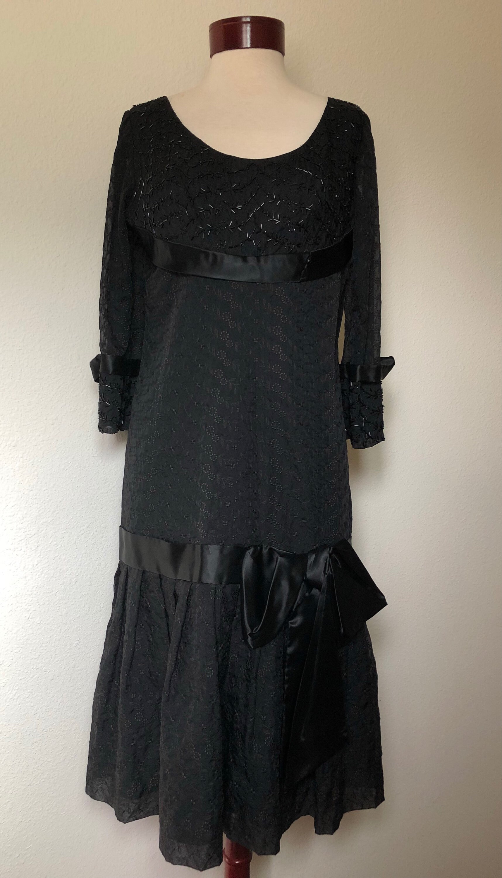 Vintage black dress embroidered beaded long sleeve black dress Etsy