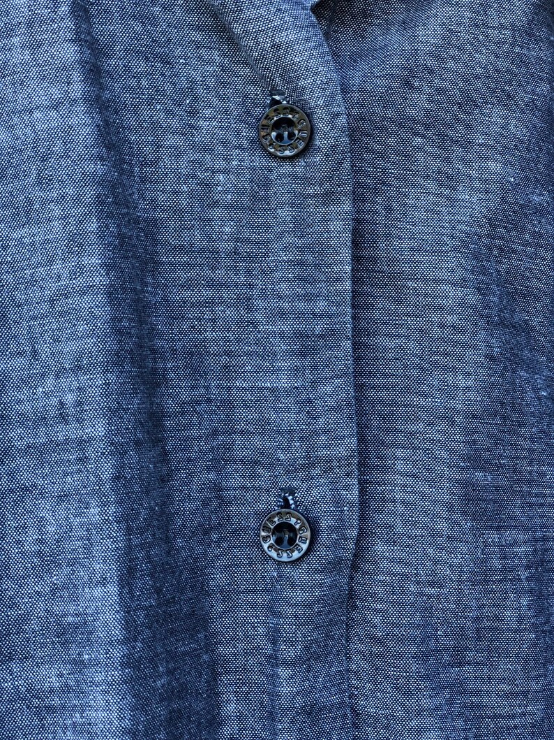 Vintage GUESS blouse chambray long sleeve 80s 90s Georges Marciano 1990s top shoulder pads fitted size 4 M medium gift