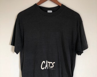 Vintage Cats Musical T-shirt 80s single stitch paper thin soft 1980s black graphic tee men’s M or women’s L 40” chest