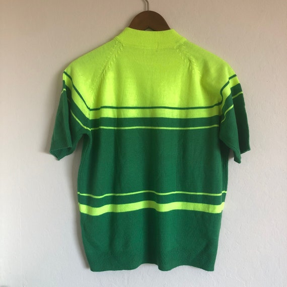 Vintage green mock neck striped sweater shirt 60s… - image 3