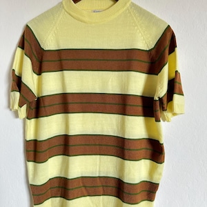 vintage Towncraft striped knit shirt  short sleeve sweater 60s mock neck wide stripe 1960s Penneys 70s surfer tee 1970s grunge Kurt Cobain