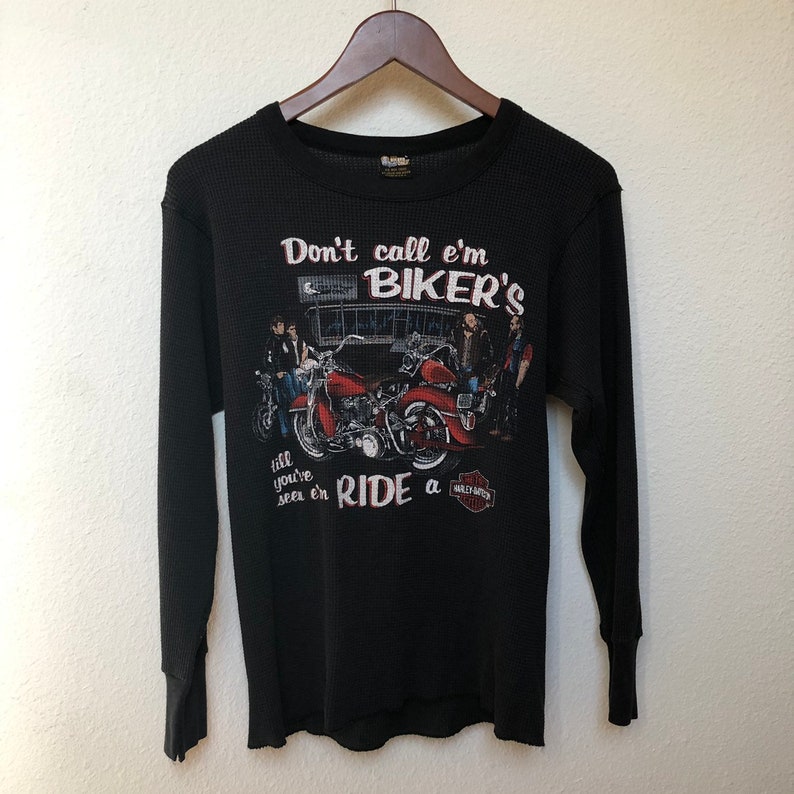 Vintage Harley Davidson shirt thermal 90s grunge motorcycle graphic long sleeve For Bikers Only RARE HD biker moto tee shirt unisex S small image 4