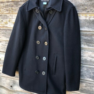 Vintage Black Wool Peacoat Nautical Anchor Buttons 90s Grunge - Etsy