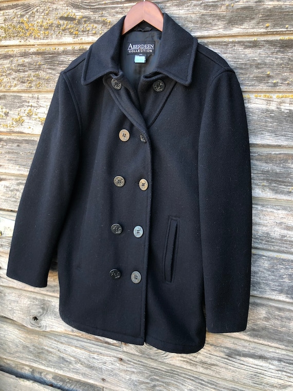 Vintage black wool peacoat nautical anchor button… - image 2