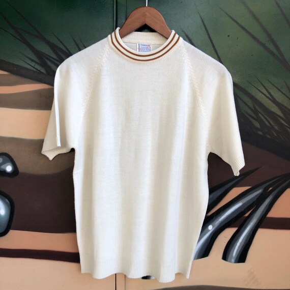 Vintage brown striped mock neck knit shirt 60s mod