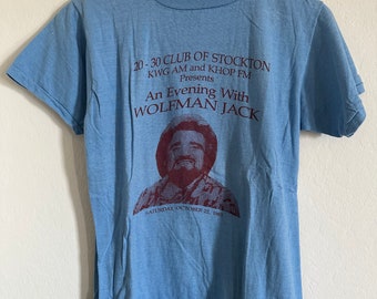 Vintage Wolfman Jack T-shirt 1983 DJ radio station 80s rare graphic tee 1980s vtg unisex S 34” chest