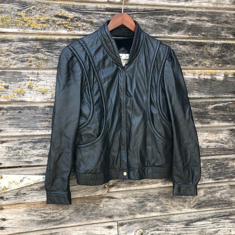 80s Vintage Black Leather Motorcycle Jacket Er Women L Las Moto Biker Cyberpunk 1980s New Wave Vamp Witchy 70s Disco Berman S