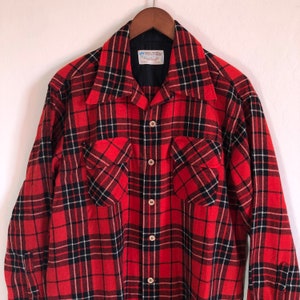 1950s Pilgrim Vintage Red/black Checker Plaid Wool Flannel