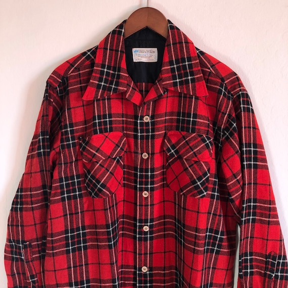 Vintage Towncraft flannel red black plaid wool lo… - image 1