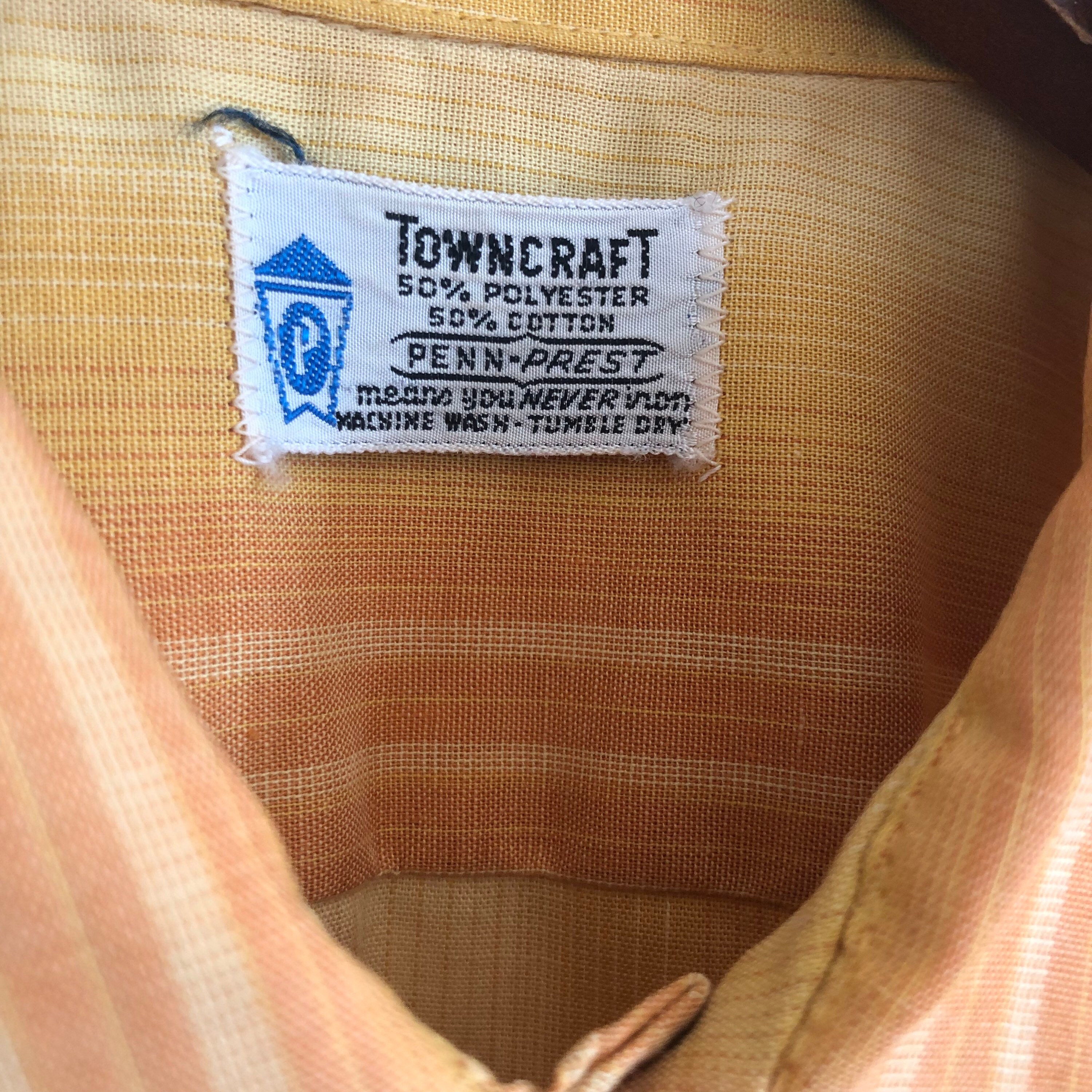 Vintage Towncraft Shirt Striped Mustard Yellow Gold Orange Short 