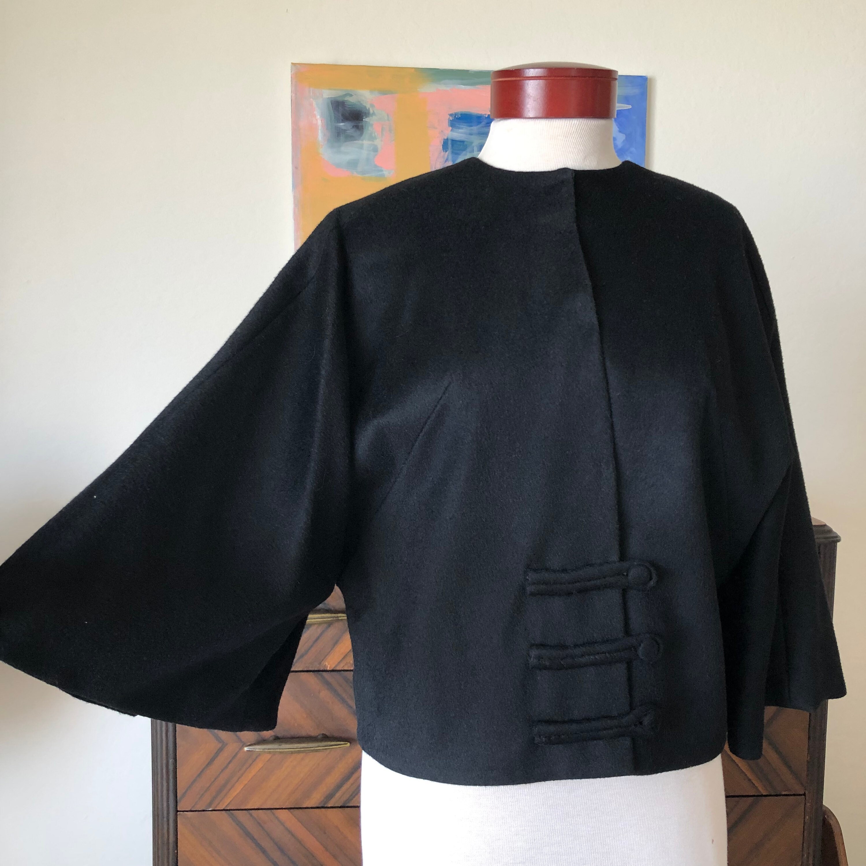 Vintage Black Capelet Cropped Wool Cape 