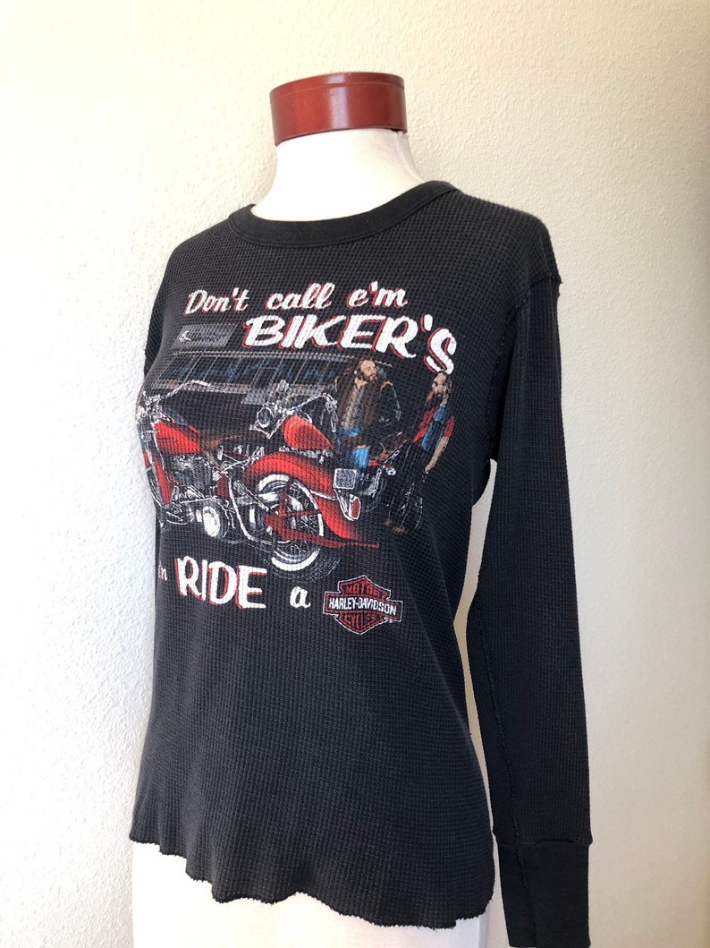 Vintage Harley Davidson shirt thermal 90s grunge motorcycle graphic long sleeve For Bikers Only RARE HD biker moto tee shirt unisex S small image 9