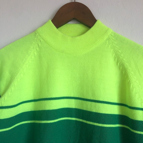 Vintage green mock neck striped sweater shirt 60s… - image 2