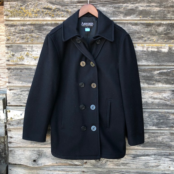 Vintage black wool peacoat nautical anchor button… - image 1