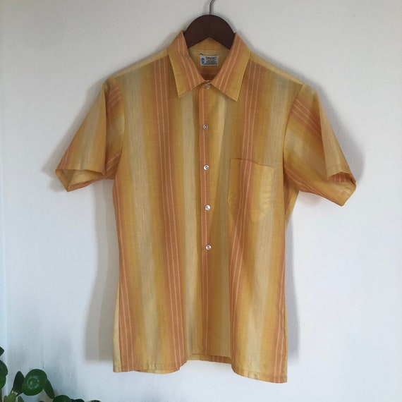 Vintage Towncraft Shirt Striped Mustard Yellow Gold Orange Short 