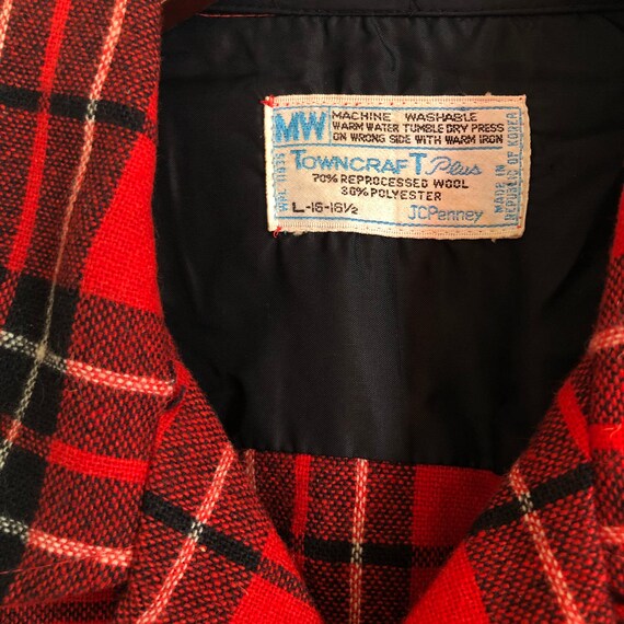 Vintage Towncraft flannel red black plaid wool lo… - image 7