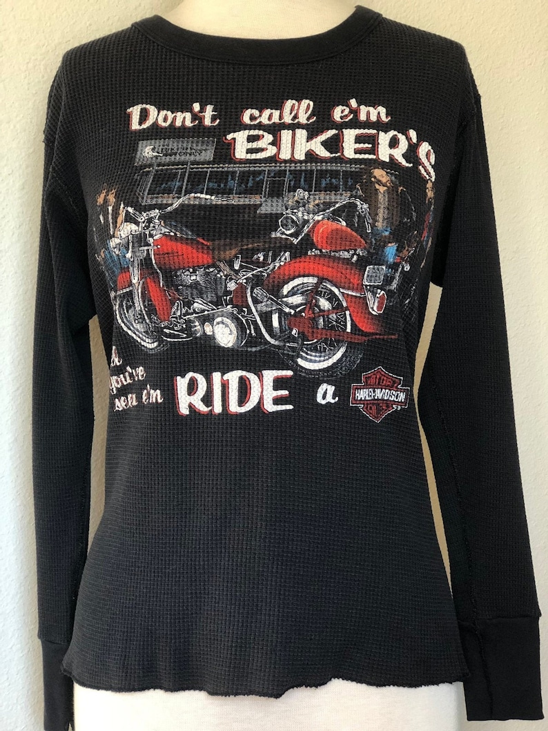 Vintage Harley Davidson shirt thermal 90s grunge motorcycle graphic long sleeve For Bikers Only RARE HD biker moto tee shirt unisex S small image 1