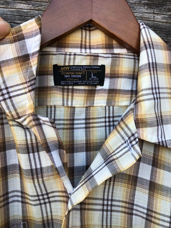 Vintage Towncraft Shirt : Vintage Towncraft Shirt Mustard Yellow Brown Plaid Lo…