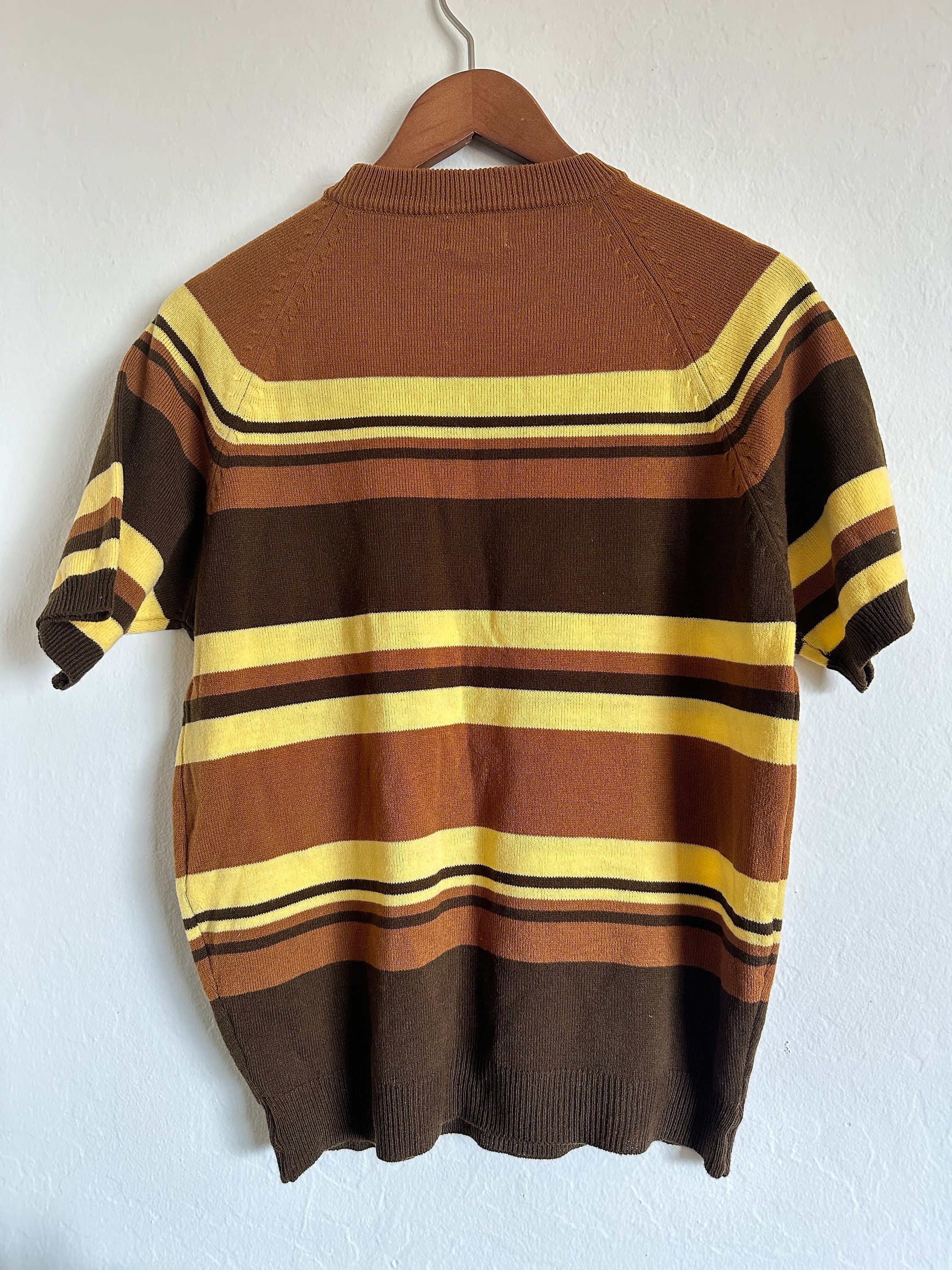 Vintage Towncraft Striped Mock Neck Sweater Shirt Knit Wide Stripe