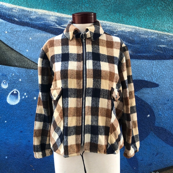 Vintage plaid jacket women’s L brown navy blue che