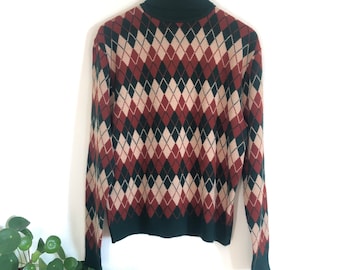 Vintage Towncraft Striped Mock Neck Sweater Shirt Knit Wide Stripe