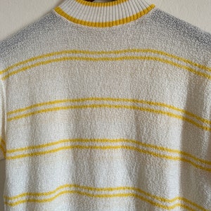 Vintage striped mock neck sweater short sleeve 60s mod atomic 1960s yellow stripe knit shirt unisex 70s rude boy 1970s vtg Kurt Cobain