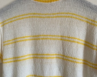 Vintage striped mock neck sweater short sleeve 60s mod atomic 1960s yellow stripe knit shirt unisex 70s rude boy 1970s vtg Kurt Cobain