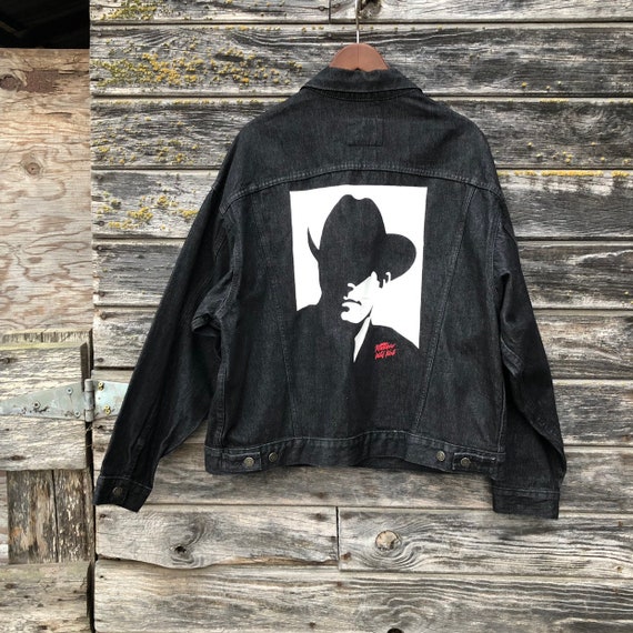 Vintage Marlboro Man black denim jacket Wild West 80s 90s grunge jean jacket trucker 1990s southwestern cowboy western Rockabilly men XL Vintage Marlboro Man black denim jacket Wild West 80s 90s grunge jean jacket trucker 1990s southwestern cowboy western Rockabilly men XL