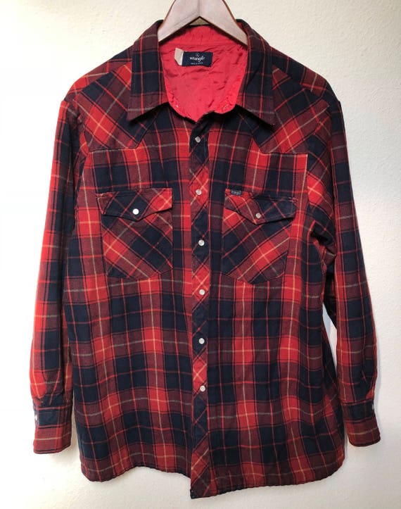 Vintage Western Flannel Jacket Red Plaid Wrangler Vtg Pearl | Etsy