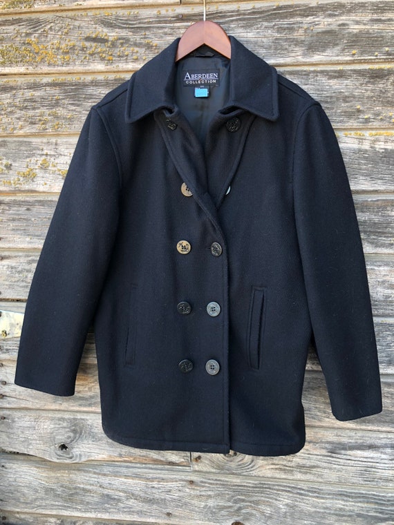Vintage black wool peacoat nautical anchor button… - image 4