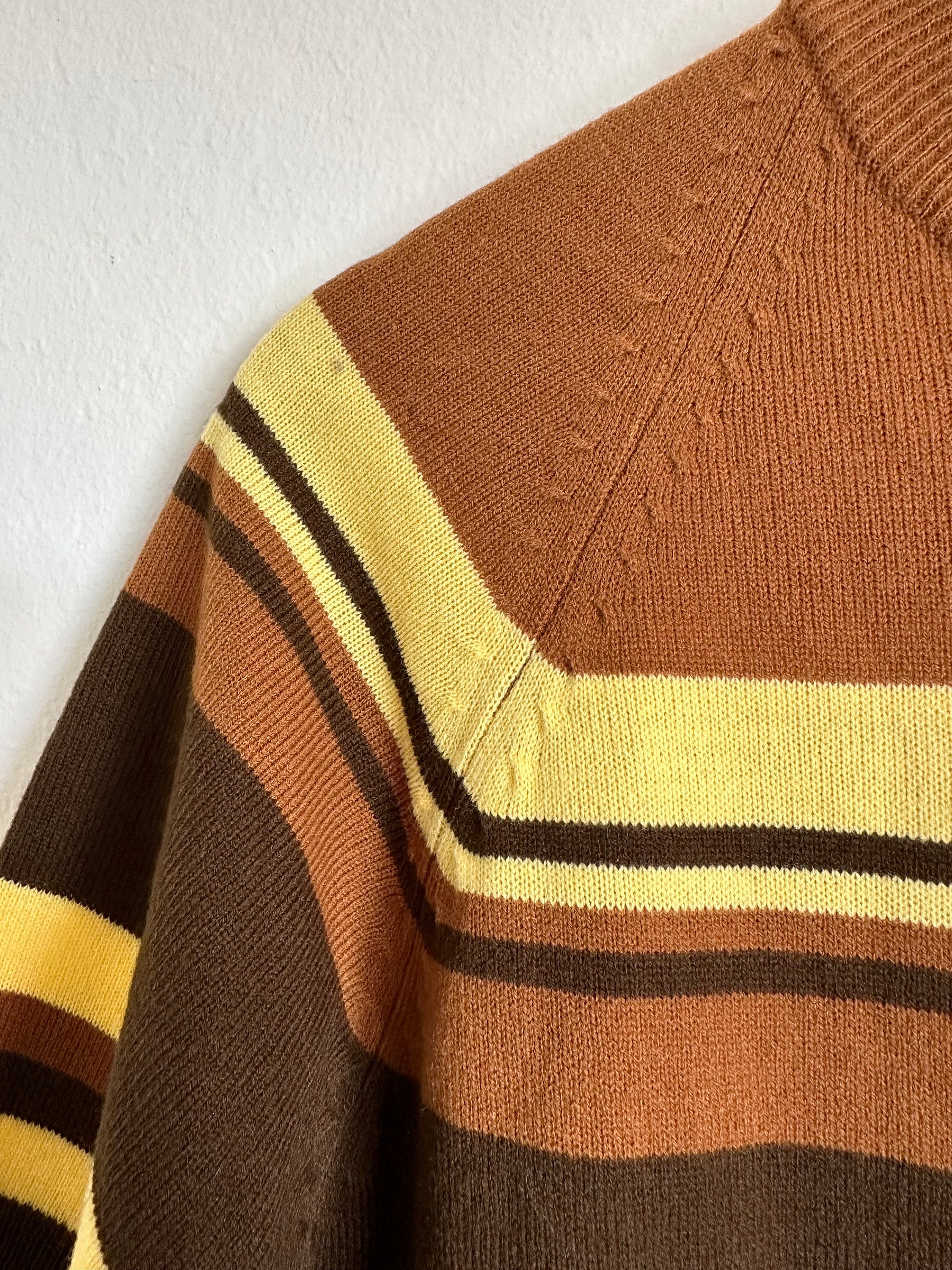 Vintage Towncraft Striped Mock Neck Sweater Shirt Knit Wide Stripe