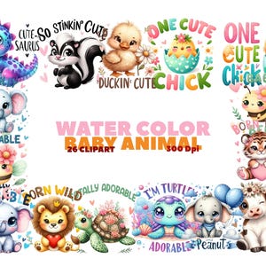 Watercolor Baby Animals Clipart: 26 PNG Images (Digital Download