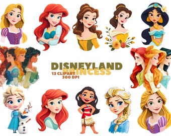 princess png clipart bundle, anna elsa png clipart, belle png clipart, tiana png clipart, rapunzel png, moana cinderella jasmine mermaid