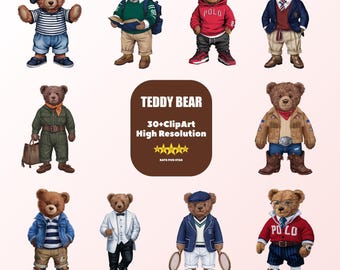 Watercolor Teddy Bear Clipart Set: Nursery Art, Commercial Use (PNG Digital Download)