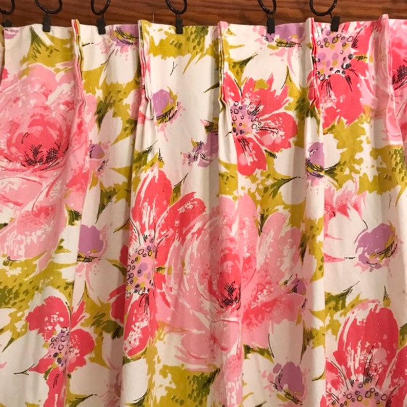 Bold Pink White Floral Lined 61 Long Penn Prest Pinch Etsy