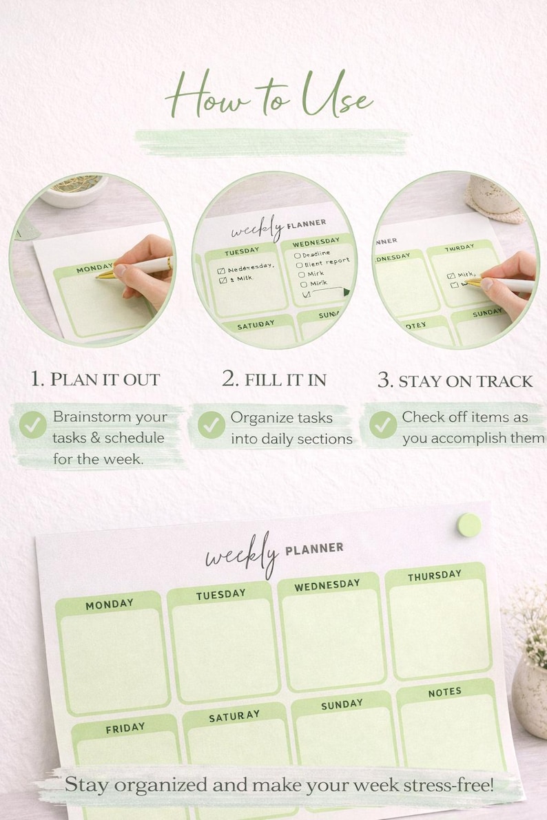 Minimalist Weekly Planner Printable | Green Schedule Organizer (digital ...