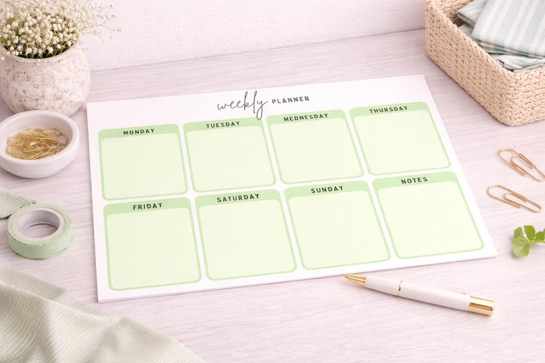 Minimalist Weekly Planner Printable | Green Schedule Organizer (digital ...