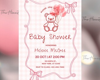 Teddy Bear Baby Shower Invitation Template: Gender Neutral (Digital Download