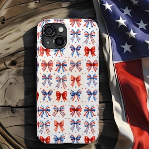 Coquette Patriotic Red White Blue Bow Phone Case, Cute Independence Day Style 4th of July Gift,iPhone 16- 7 Pro Max & Samsung S24-S21 Case