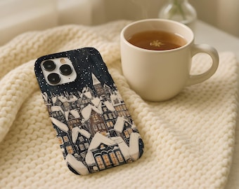 Snowy Village Phone Case – Winter Night Christmas Town Design | Holiday Gift for iPhone X-17 Air Plus Pro Max & Samsung S21–S25 Plus